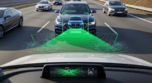 Car sensors detecting traffic ahead for braking system