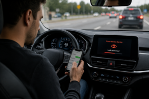 Driver distraction warning inside modern car