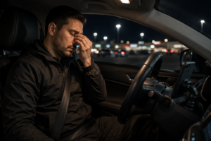 fatigued driver recognizing drowsy driving warning signs