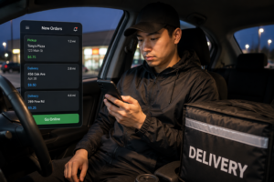 rideshare driver taking a safe break after feeling fatigued